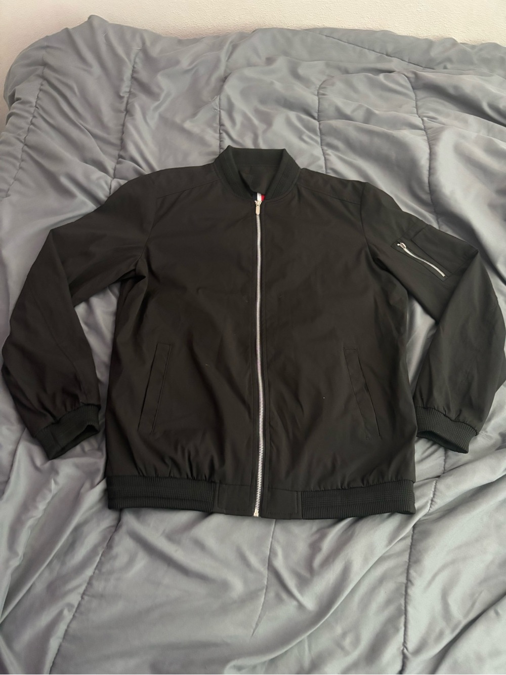 Fashion Nova Men's Black Bomber Jacket with Zip Pocket
